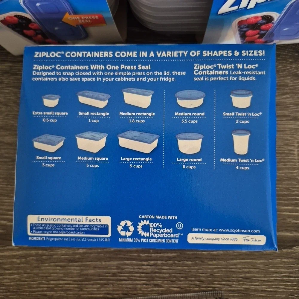 Ziploc One Press Seal Small Rectangle Container - 5 Ct